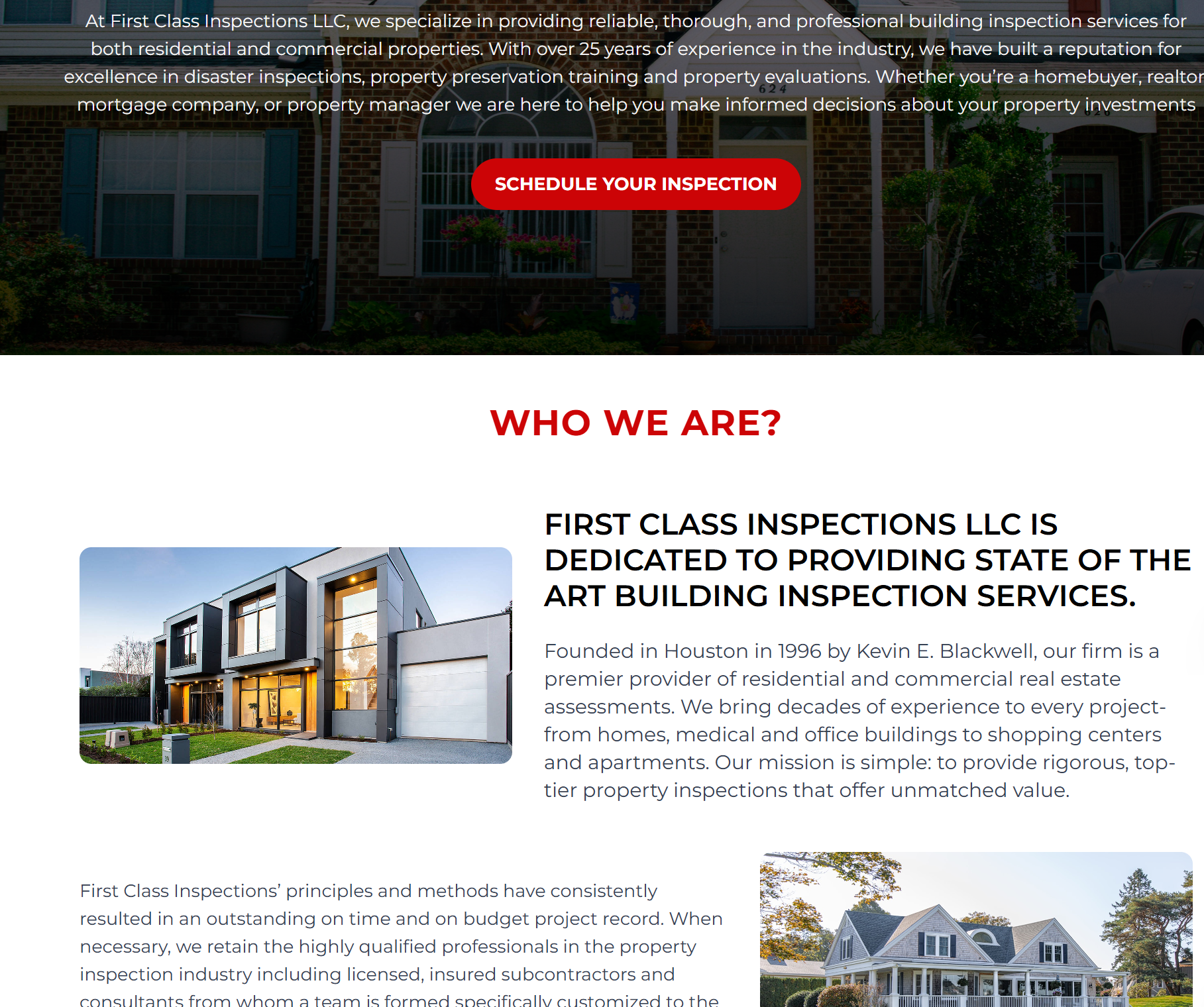 First Class Inspections website screenshot
